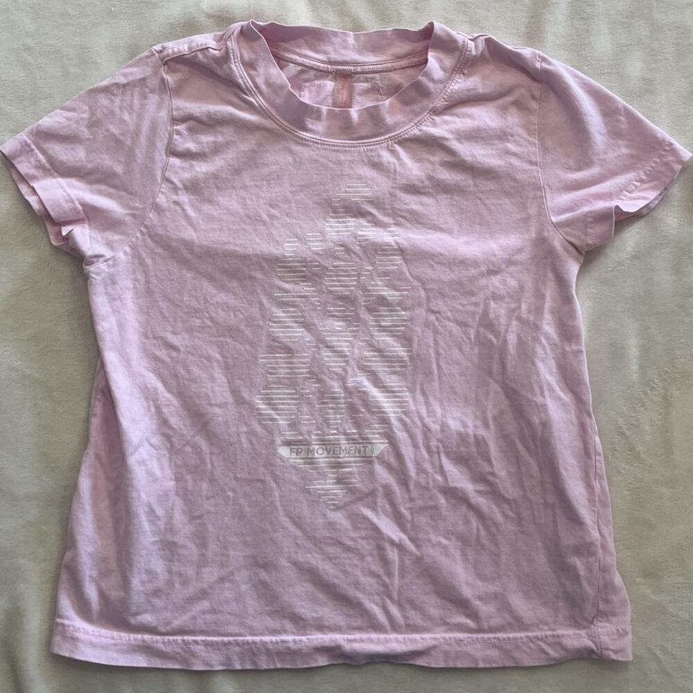 Free People FP Movement Baby Pink Tee Shirt Graphic Logo XS